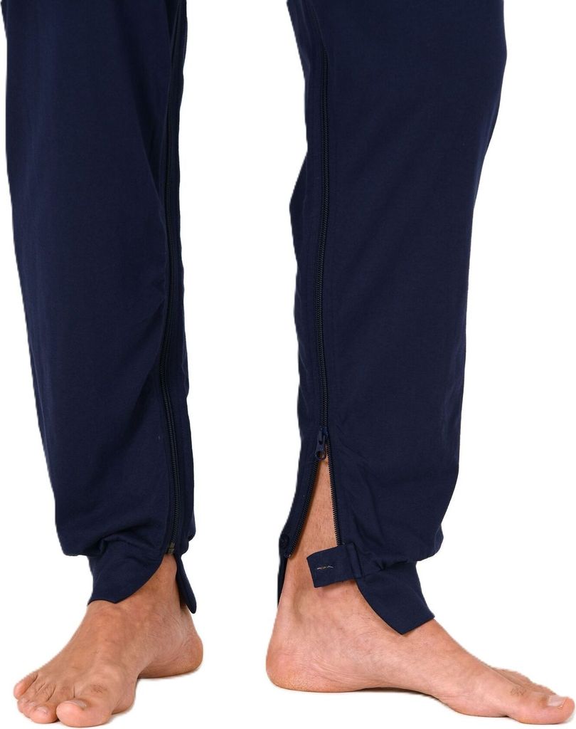 Herren Pflegeoverall kurzarm Pyjama mit langen Bein und Reißverschluss am Rücken und Bein ; blau , L