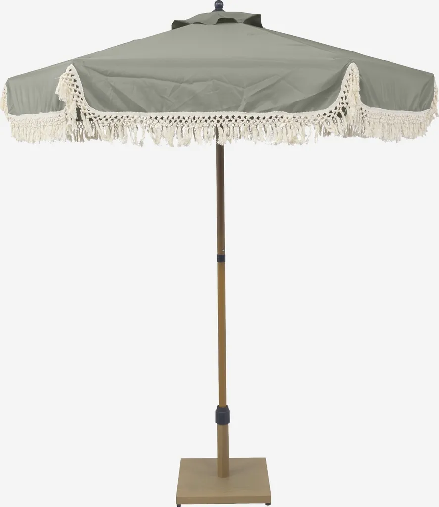 Ombrellone con Frange 2m Verde Kaki - Stile Vintage da Giardino