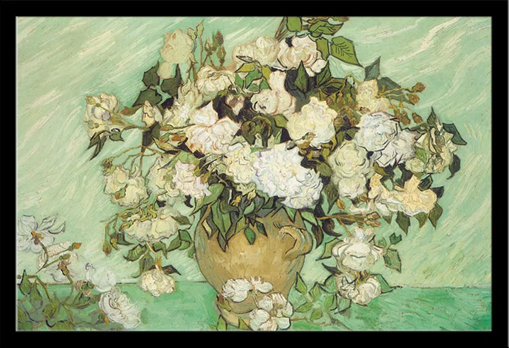 Vincent Van Gogh Poster Vaso di Rose con Cornice Shinsuke Maxi MDF Nera