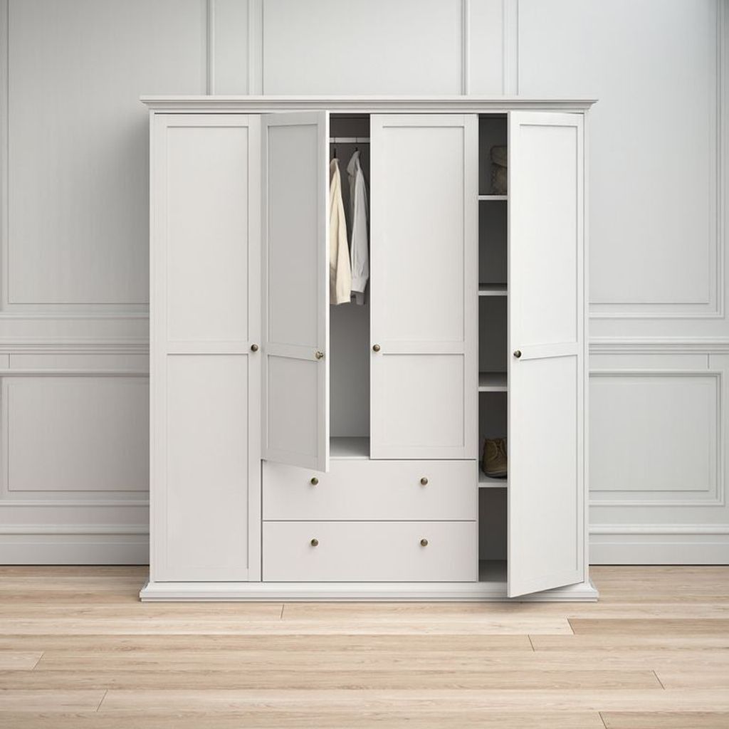 Kleiderschrank Weiß 225cm 4 Türig inkl. authentic Zubehör NEU & OVP