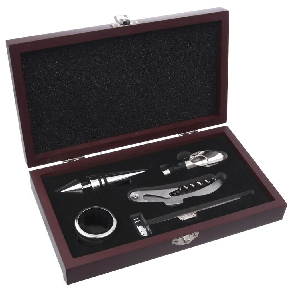 Vino Box Set da vino 6 pezzi accessori vino Set regalo con cavatappi da sommelier cavatappi tappo per bottiglia termometro per vino versatore in pelle Set da vino vino Set accessori LN