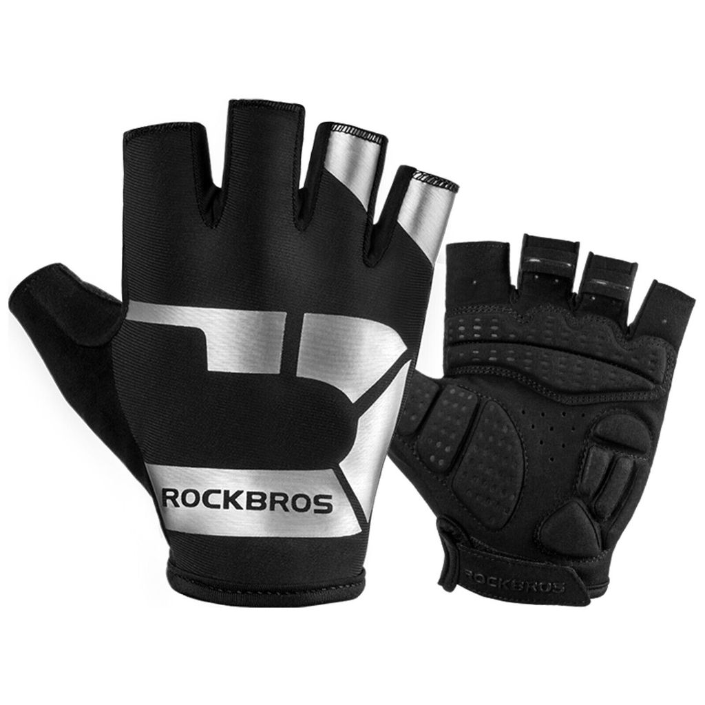ROCKBROS Fahrradhandschuhe Fingerlos Stoßfest Reflektierend Handschuhe Halbfinger Rutschfest M