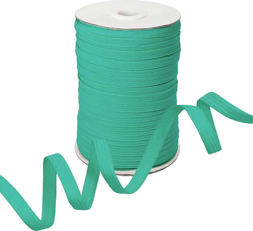 100m Gummiband Gummilitze 7mm flach gestrickt Stretch Elastisch in 19 Farben, Gurtband:533 helltürkis