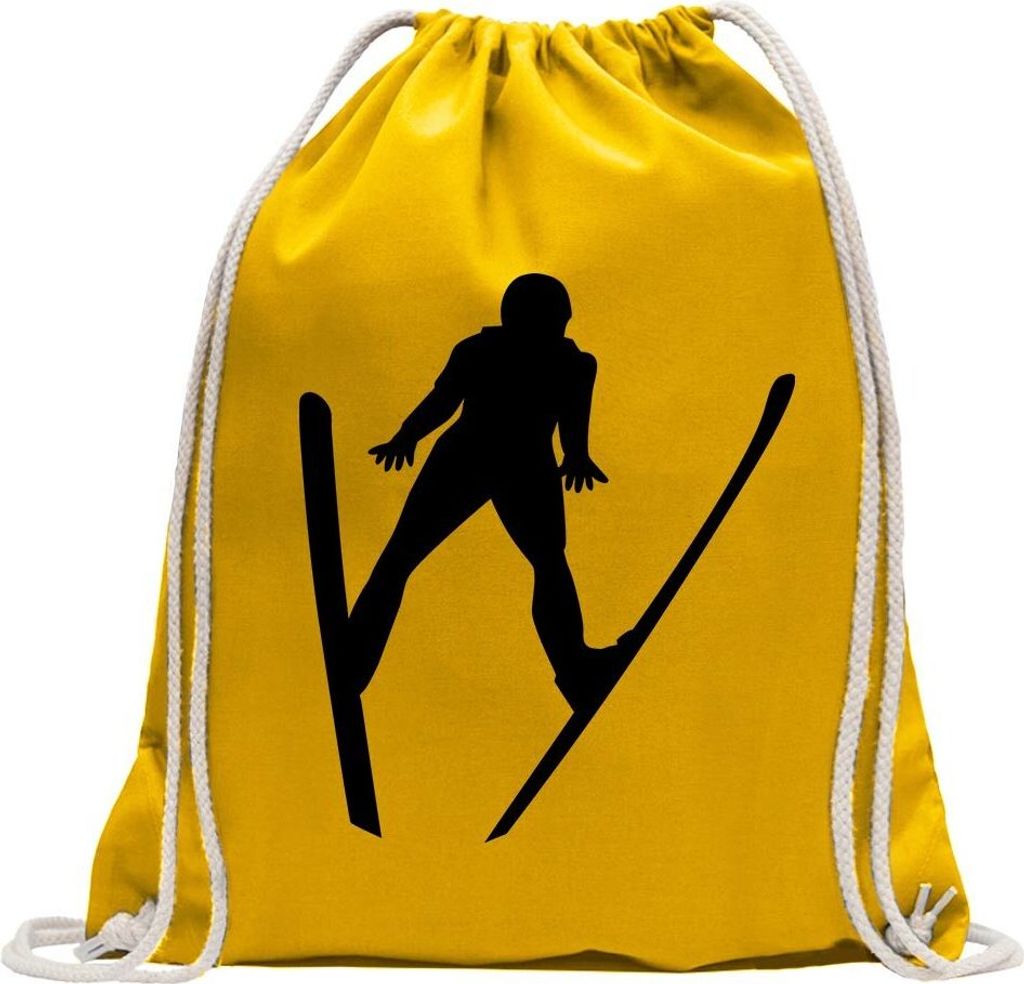 Kiwistar - Turnbeutel - gelb - Skispringen Sportler Figur - Fun Rucksack Sport Beutel Gymsack Baumwolle mit Ziehgurt