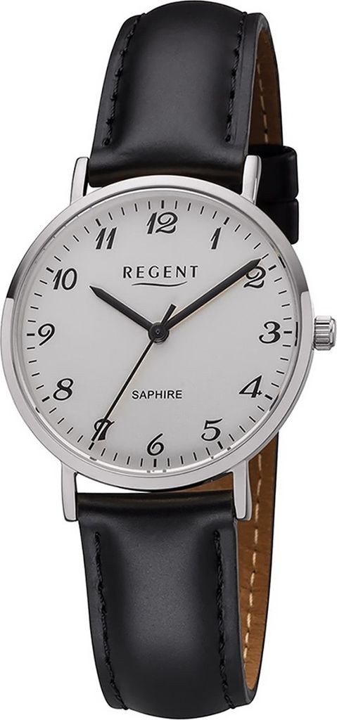 Regent Leder Damen Uhr F-1217 Analog Armband-Uhr schwarz Lederarmband D2URF1217