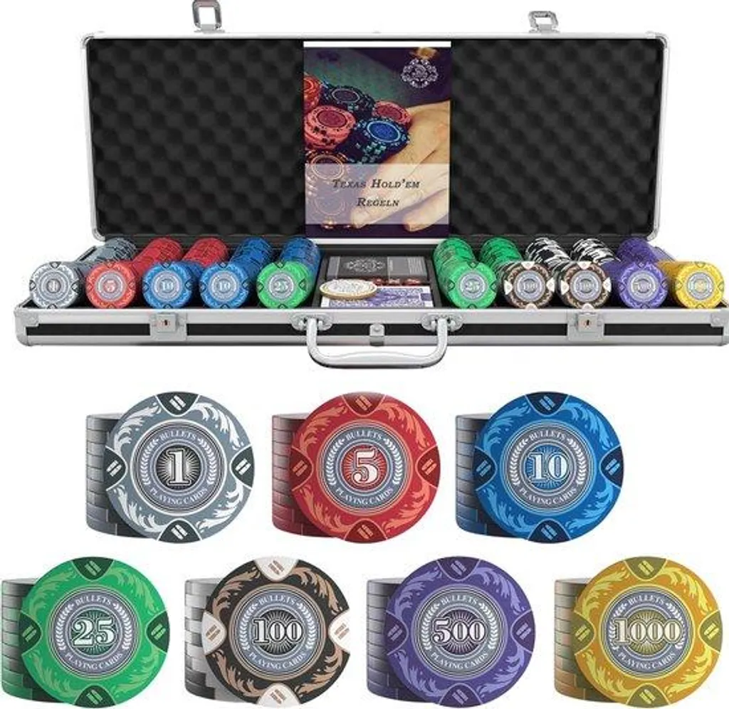 Set de poker professionnel en coffret aluminium avec jetons numérotés