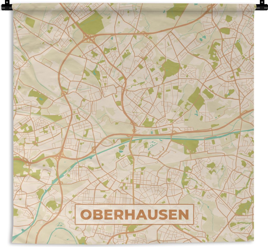 MuchoWow Wandteppich Wandbehang Vintage - Karte - Stadtplan - Oberhausen - Karte 120x120 cm Tapisserie Dekoration Wandtuch - Modern - Baumwollgewebe