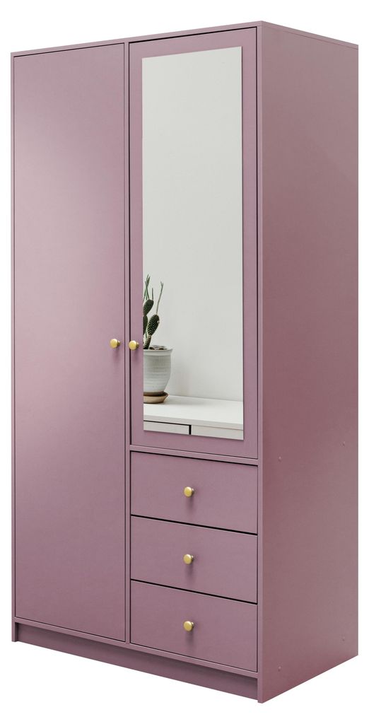 Masseno Drehtürenschrank GALIO 100/200/57,5 cm 2-türig mit Spiegel Violett