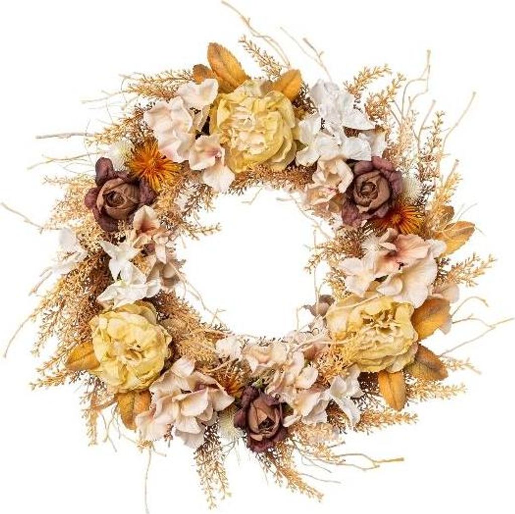 artplants.de Künstlicher Kranz Blütenkranz JIRLO, Rose, Hortensie, bunt, Ø40cm - Deko Kranz