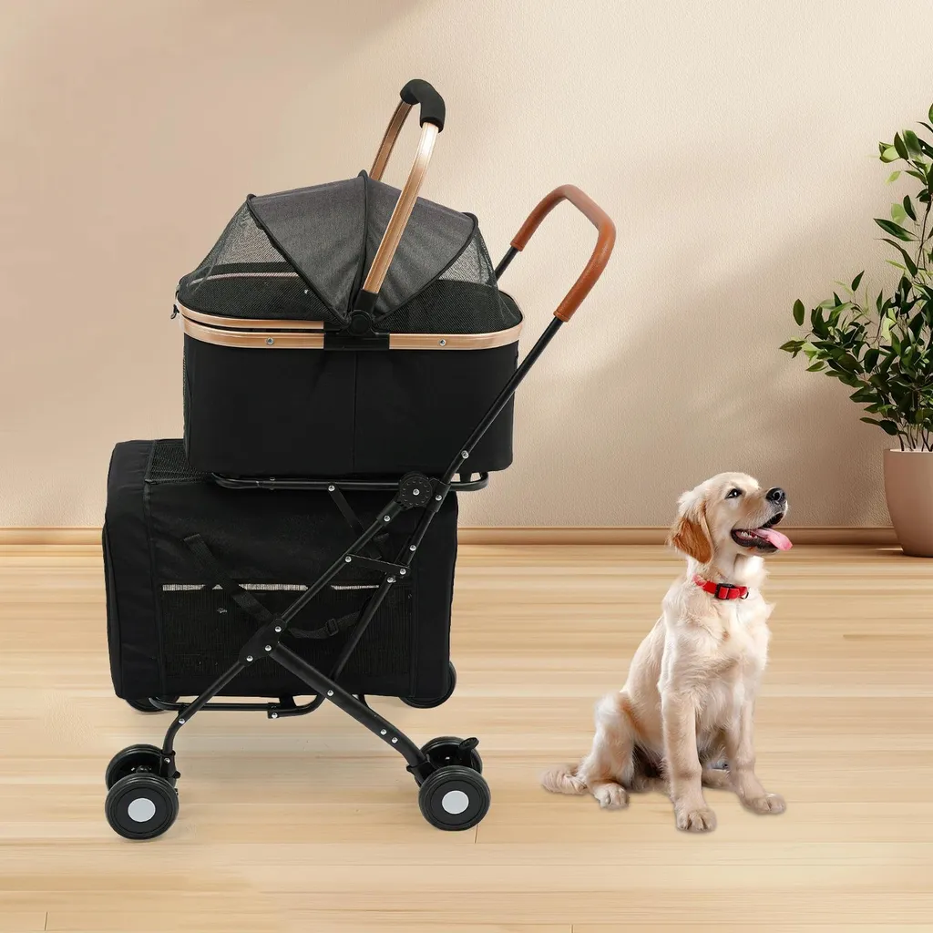 Cage de transport double pour animaux pliante et légère noir - Modèle L2