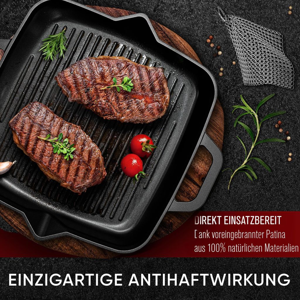 Poêle en Fonte Naturelle Induction 25cm, Convient pour le Feu, Barbecue