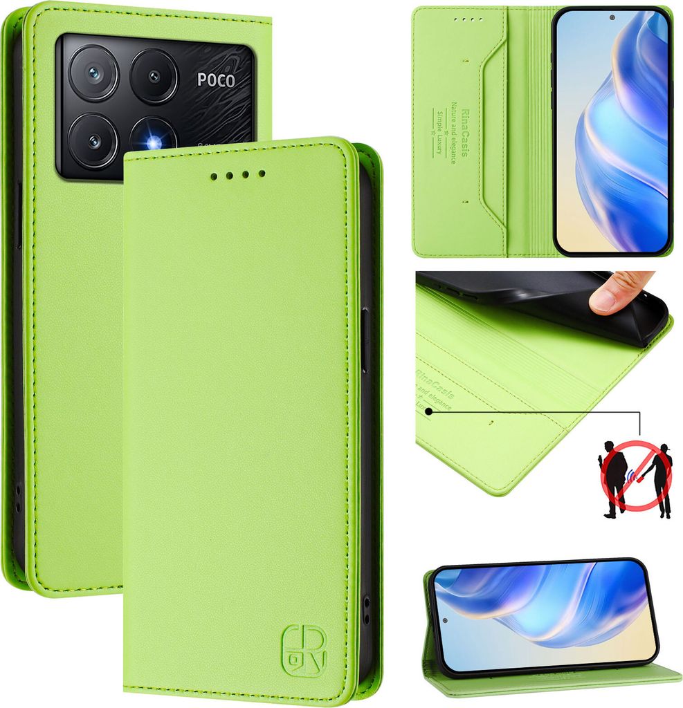 Lederhülle für Xiaomi Poco X6 Pro/Redmi K70E Hülle Flip Brieftasche Kartenfächern Ständer Schutzhülle Grün