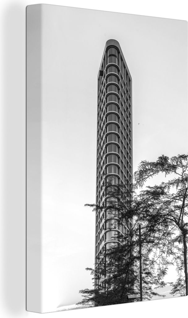 OneMillionCanvasses - Leinwandbilder - 90x140 cm, Lila Himmel über einem Gebäude in Eindhoven - schwarz und weiß, Wandbilder Kunstdruck Wandde...