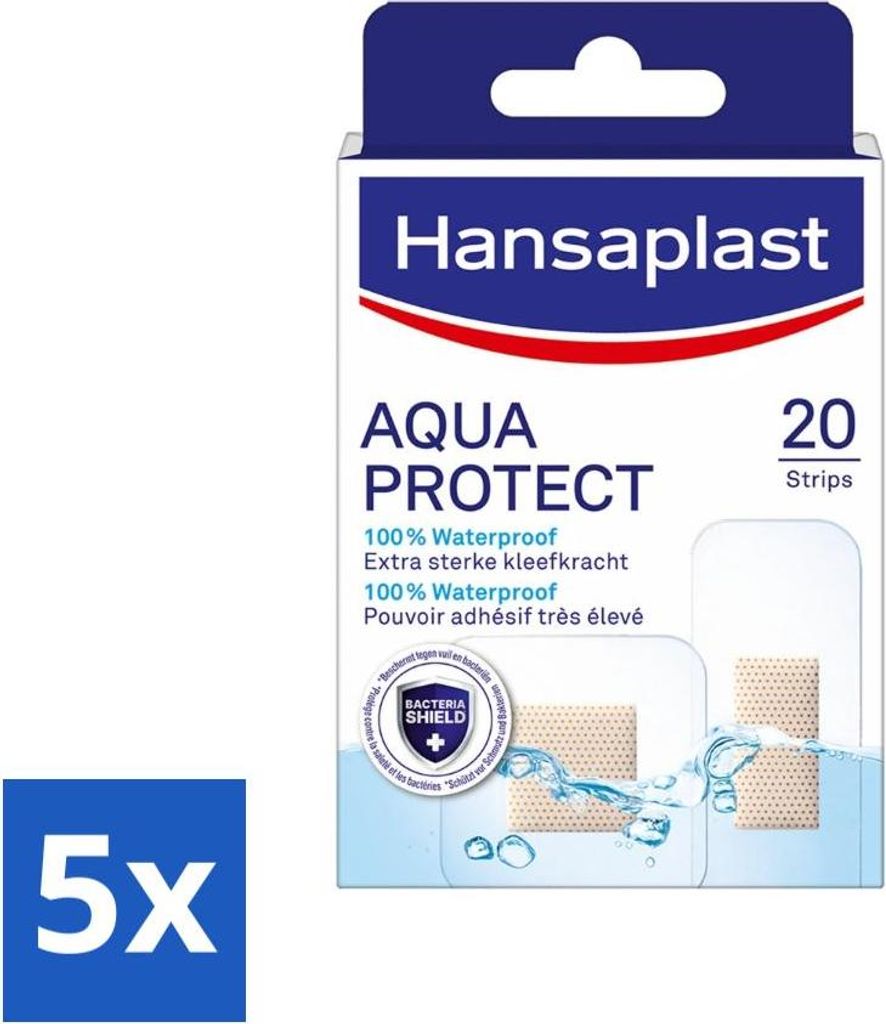 Hansaplast - Aqua Protect Pflaster - Wasserfeste Wundpflaster - Wasserfest - Wundpflege - 20 Pflaster - Vorteilspack - 5 Stücke