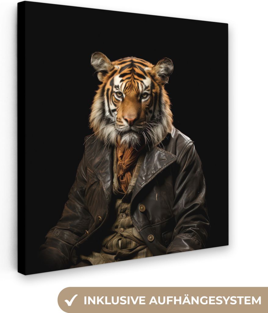 MuchoWow - Leinwandbilder - Tiger - Porträt - Braun - Schwarz - Tier, Wandbild, Wanddeko Bilder Wohnzimmer, 20x20 cm