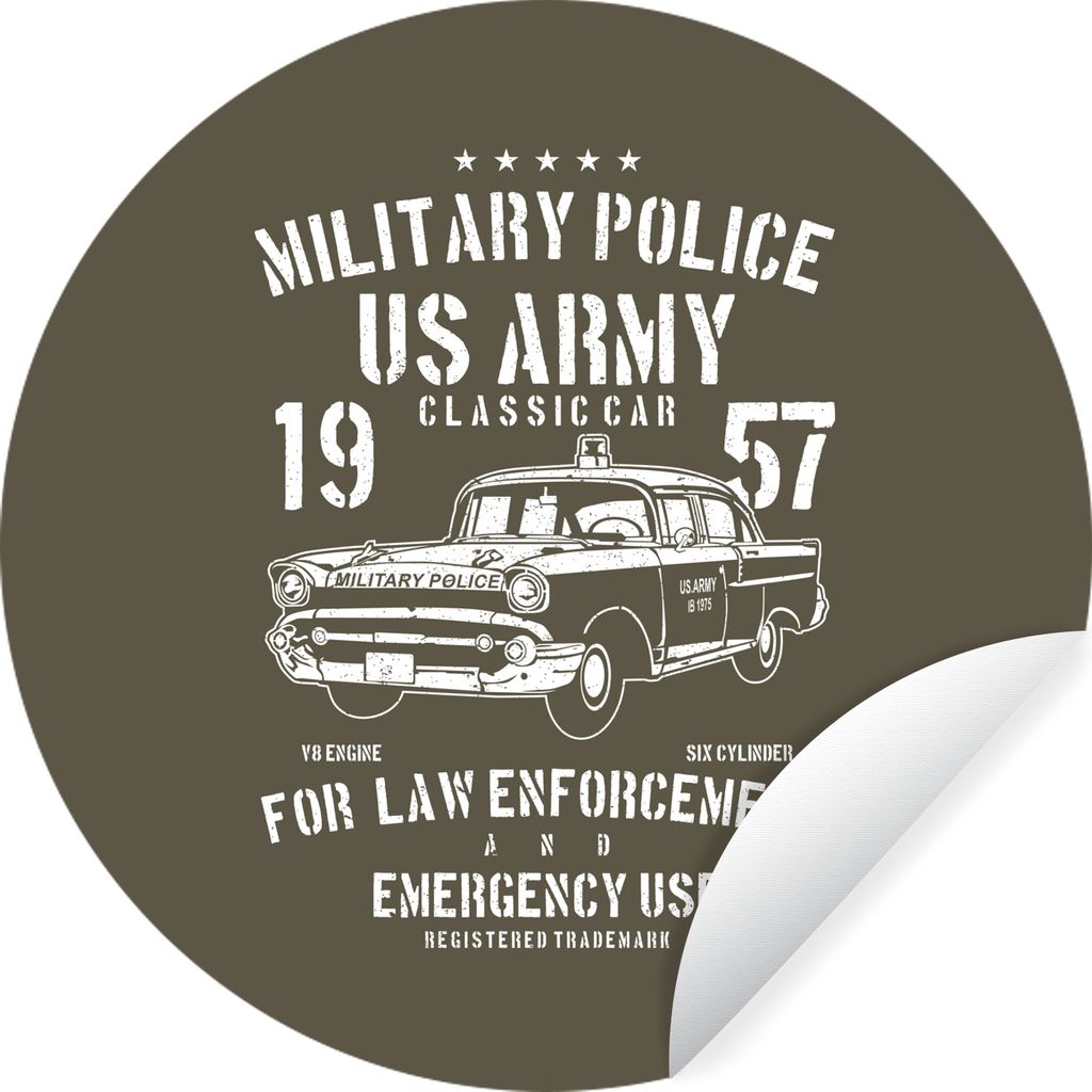 MuchoWow Runde Wandtattoo - Wandsticker Tapete Aufkleber Mancave - Auto - Polizei - Oldtimer Ø 30 cm Selbstklebend und Repositionierbar - Wandau...