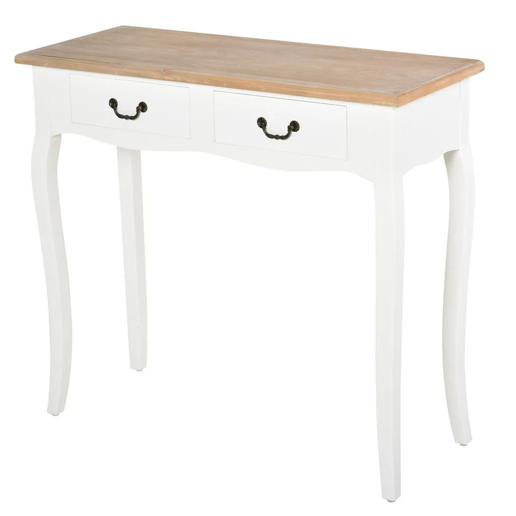 Table Console 87 cm en Bois Massif de Pin 2 Tiroirs Coloris Blanc Chic