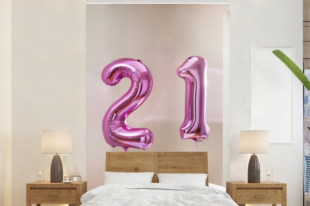 MuchoWow Fototapete für Wohnzimmer oder Schlafzimmer Wandtapete Vinyl Motivtapete Partytisch mit der Nummer 21 - 225x350 cm - Schlafzimmer tapete
