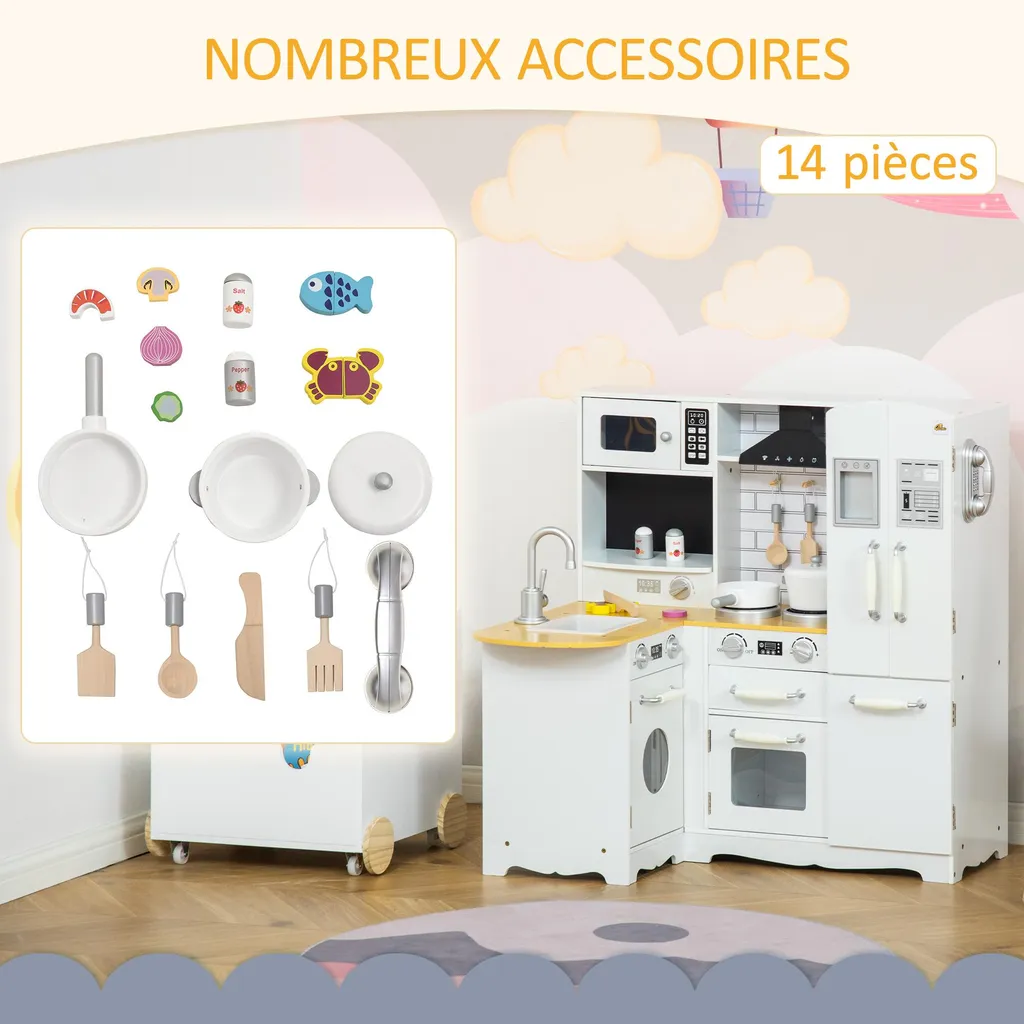 Cuisine Enfant 3-6 ans Compacte avec Rangements pour Ranger les Jouets