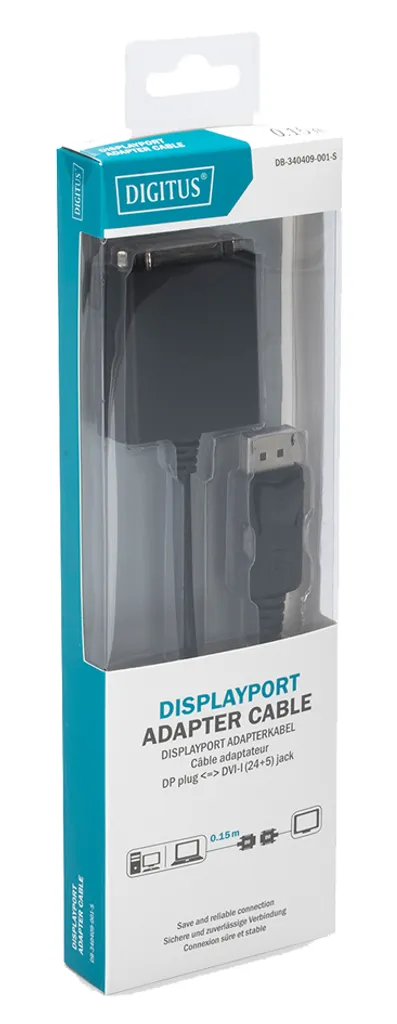 Digitus DB-340409-001-S DIGITUS Cavo DisplayPort DPort -> DVI(24+5) St/Bu 0,15 m 1,1a