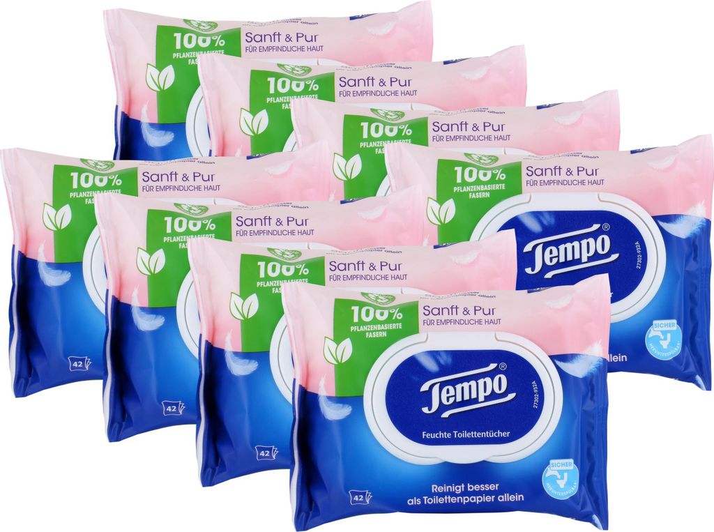 Tempo Feuchte Toilettentücher Sanft & Pur 42 Tücher (8er Produktbild 
