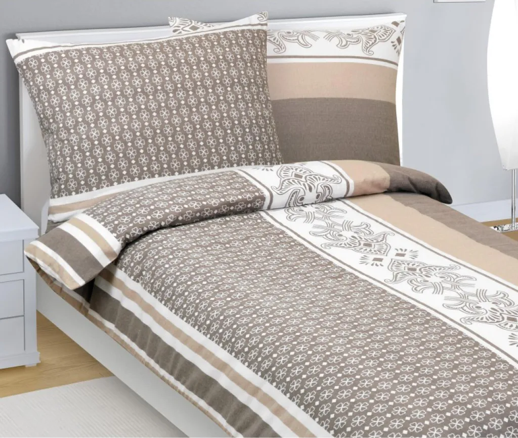Set Letto Cotone 140x220 Marrone e Bianco - Design Minimalista Chic