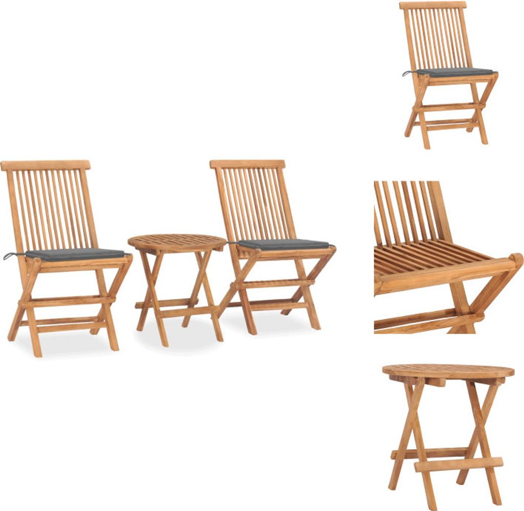 vidaXL 3-tlg. Garten-Essgruppe mit Kissen Klappbar Massivholz Teak - Gartenmöbel-Sets