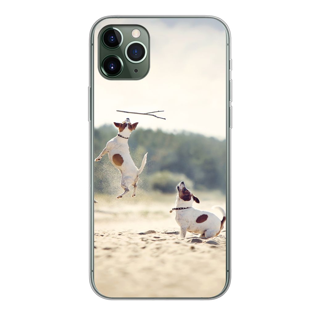 MuchoWow Handyhülle Schutzhülle Hülle für iPhone 11 Pro Max Hund - Zweig - Sand Silikon Softcase Handy Hülle - Schutz