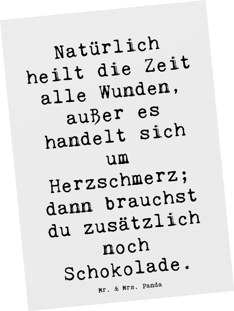 Mr. & Mrs. Panda Ansichtskarte Spruch Herzschmerz Schokolade - Weiß - Geschenk, Zitat, Motivation, Postkarte, herzerwärmend, Postkarten, einzelka...