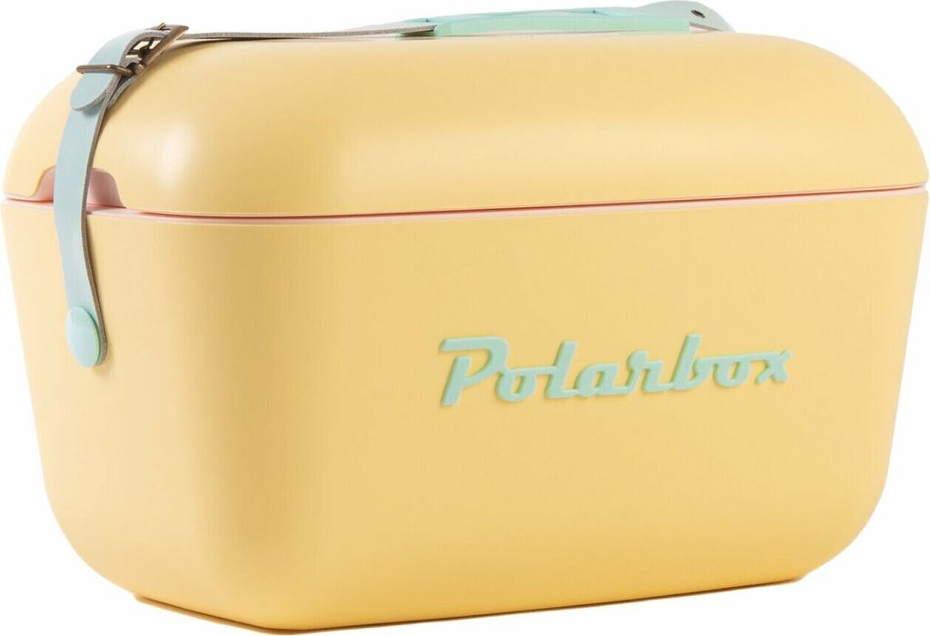 Polarbox Retro-Kühlbox gelb mit blauem Band - 12 Liter - Nachhaltig produzierte Trend-Kühlbox