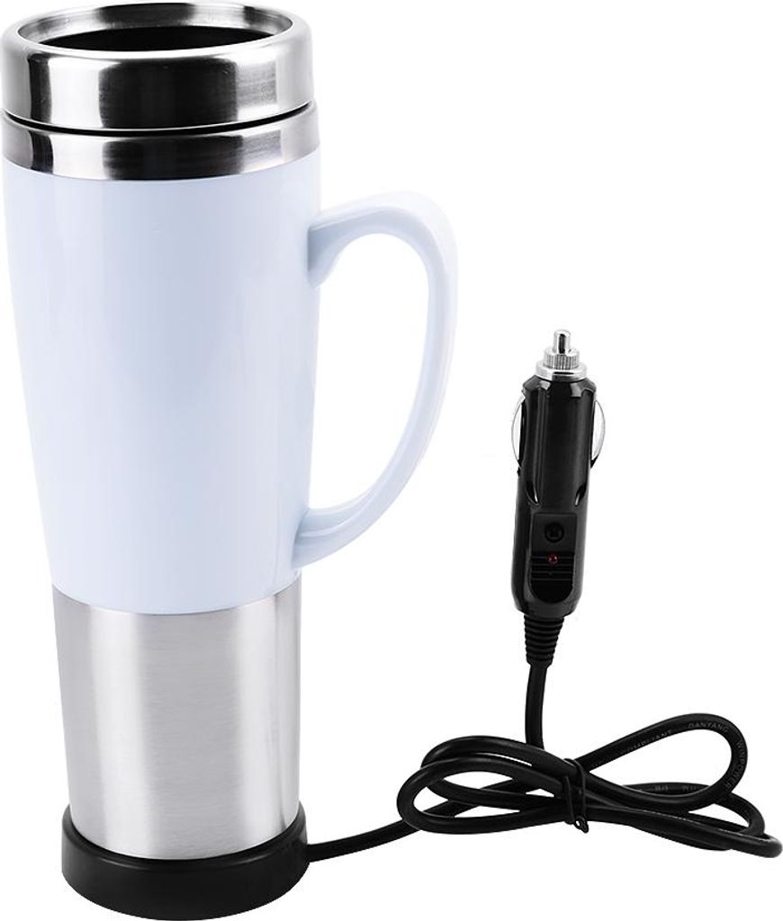 12V elektrische Wasser isoliert Auto Tasse Reise Heizung Tasse Wasserkocher für heißen Kaffee Milch Tee (weiß)