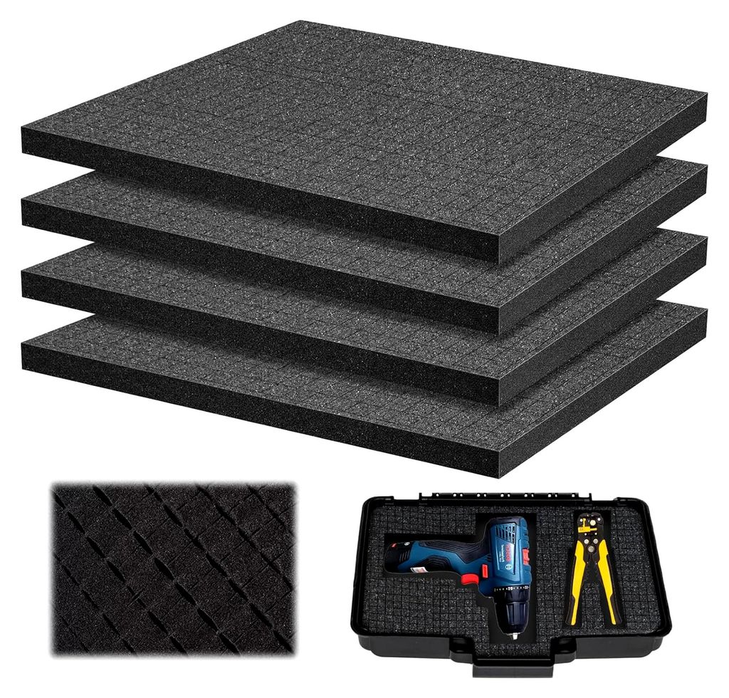4 Stück Schwarze Schaumstoffplatten, 40 x 30 x 1 cm Rasterschaumstoff, PolyurethanSchaumstoff für Werkzeugkoffer, Kameras und Bastelmaterialien, ...