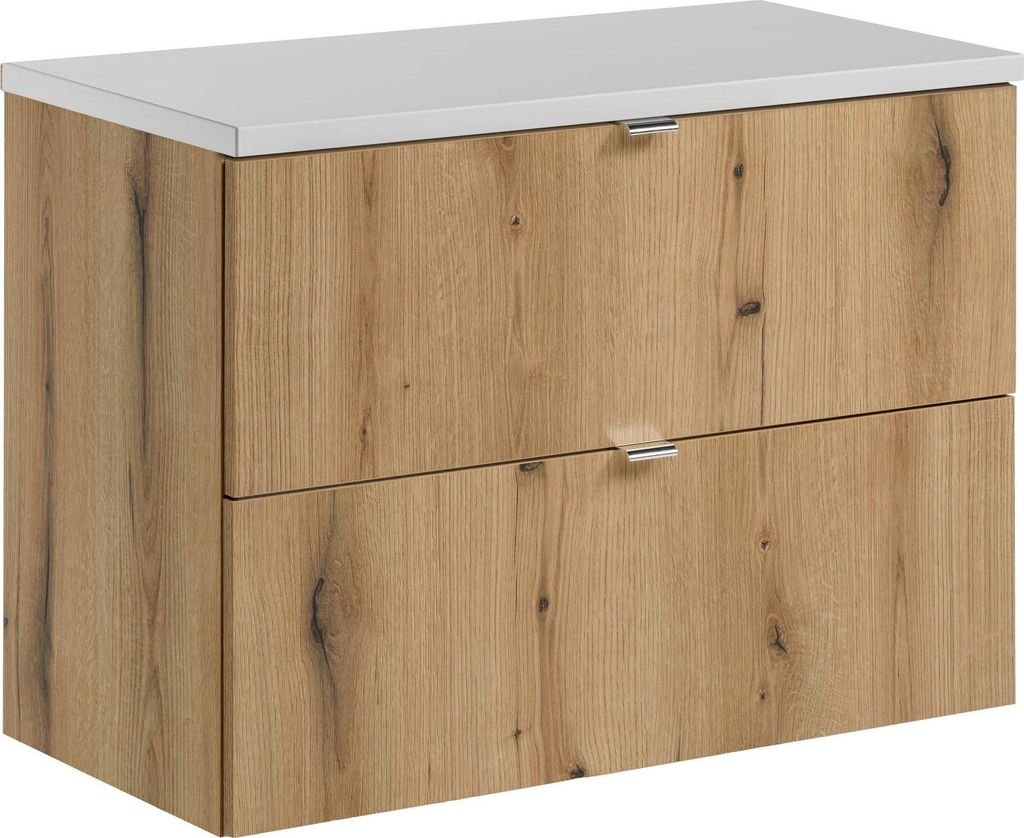 Badezimmerschrank 80 Cm Mit Platte In Weiß Matt Und Eiche Evoke