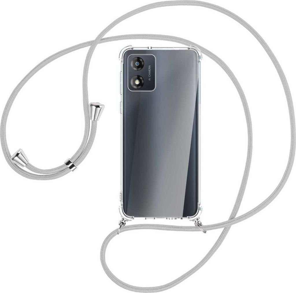 Handykette Backcover-Schutzhülle mit Band (Metall silberfarben) für Motorola Moto E13 (6.5'') - silbergrau