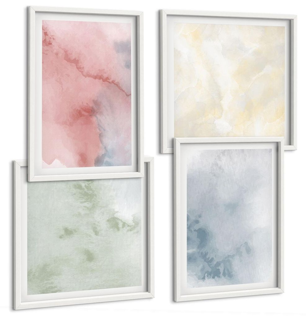 Bilder Set 4-teilig im weißen Rahmen – Wandbilder 4 Stück – gerahmte Poster für Wohnzimmer, Schlafzimmer und Flur – 50x50 cm - 40x60 cm ...