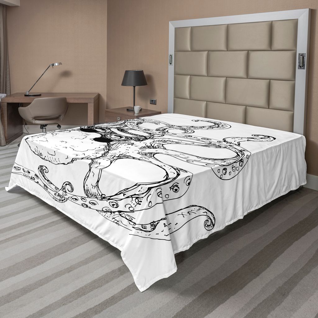 ABAKUHAUS Tintenfisch Bettlaken, Hipster Octopus Tattoo Art Kunstwerk Unterwasser Kreatur Cartoon Druck, weiches bequemes oberes Bettlaken für ein...