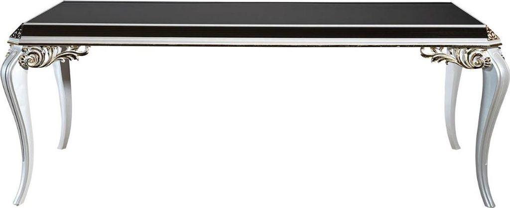 Casa Padrino Luxus Barock Esstisch Weiß / Gold / Schwarz 207 x 104 x H. 78 cm - Massivholz Küchentisch mit Glasplatte - Edle Esszimmer Möbel im ...