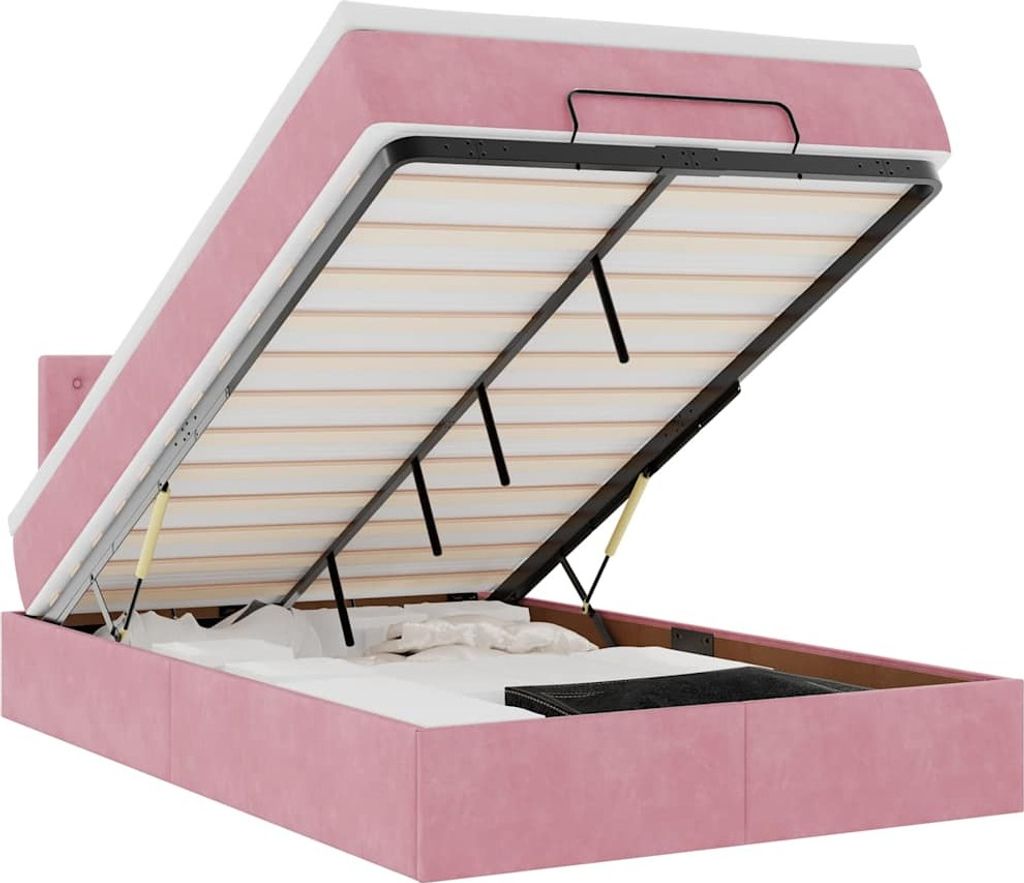 vidaXL Ottomane Bett mit Matratze & LEDs Rosa 120x190 cm Samt