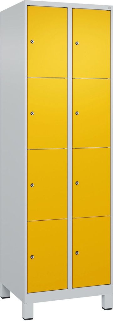 C+P Fächerschrank "Classic Plus", 4 Fächer übereinander, Abteilbreite 30 cm, mit Füßen, Verkehrsgelb (RAL 1023), 195x60x50 cm/ 8 Fächer