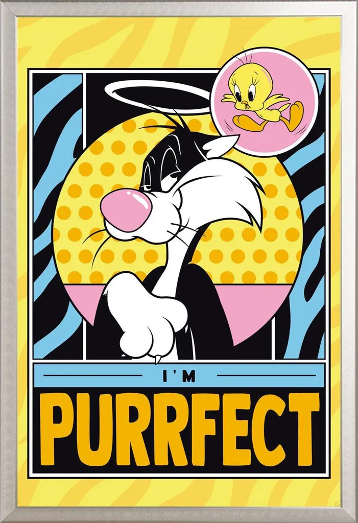 Poster Looney Tunes Titti e Silvestro con Cornice Argento Shinsuke