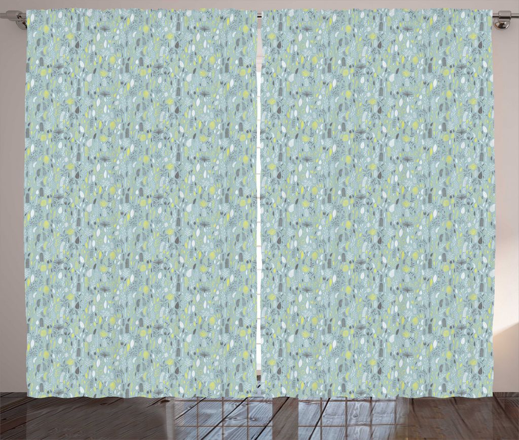 ABAKUHAUS Botanisch Rustikaler Gardine, Verschiedene Pflanzen Laub, Schlafzimmer Kräuselband Vorhang mit Schlaufen und Haken, 280 x 225 cm, Teal M...