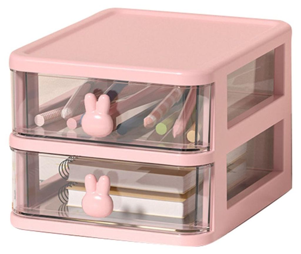 Schreibtisch-Aufbewahrungsbox, mehrstufig, transparenter Kunststoff, großes Fassungsvermögen, Hasengriff, kleiner Schubladen-Organizer für Büch...