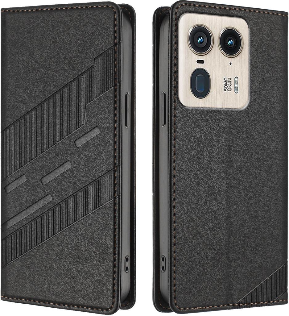 Hülle für Motorola Edge 50 Ultra, Kunstleder Brieftaschen Handyhülle mit Kartenfach und Standfunktion Schwarz