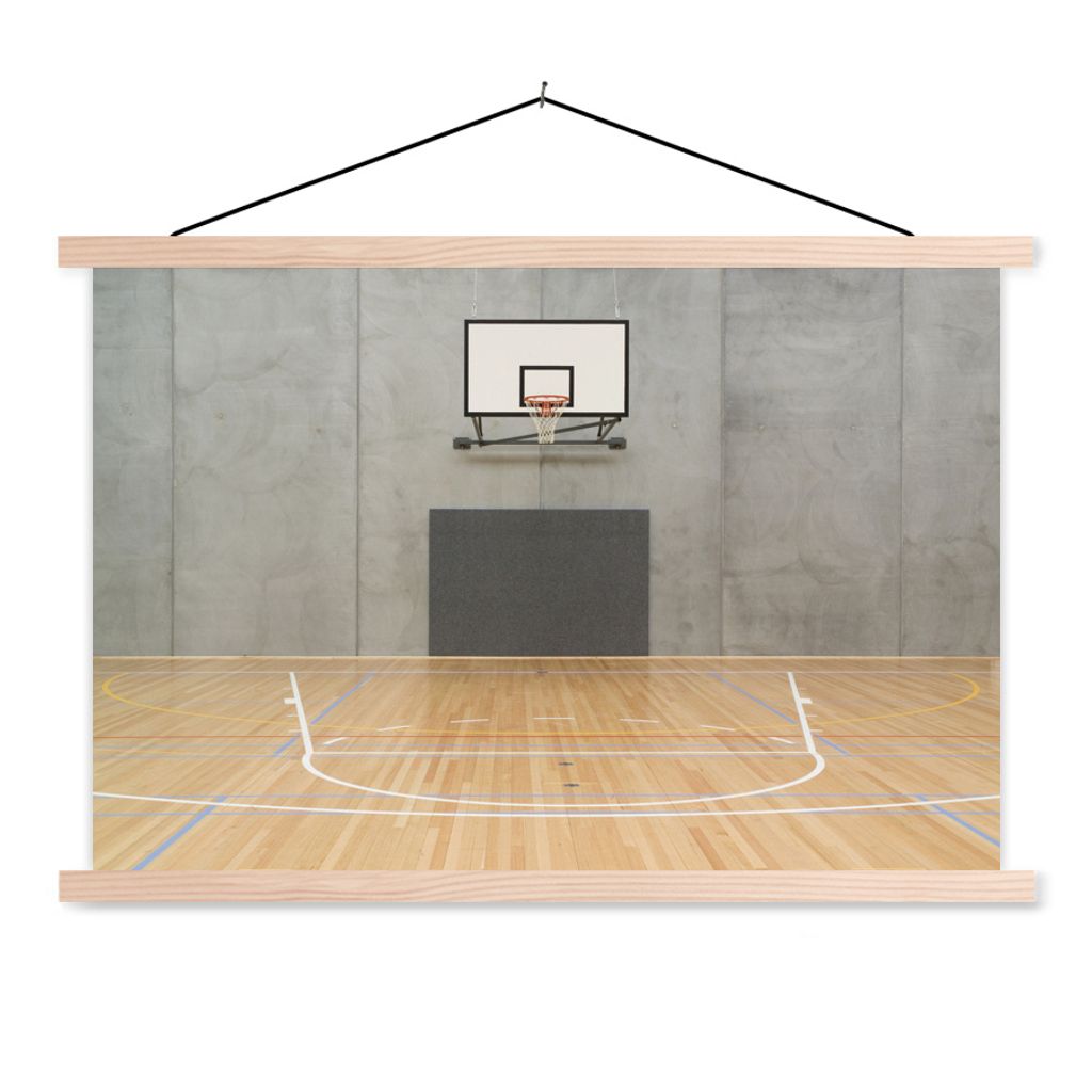 MuchoWow Textilposter Ein leerer Basketballplatz in einer Halle 60x40 cm mit holzfarbenen Rahmen - Bilder