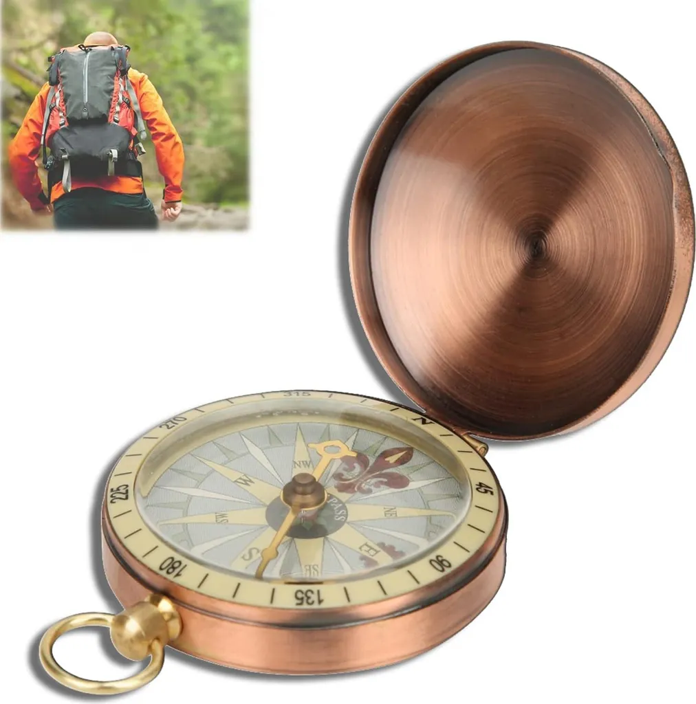 Boussole magnétique de poche style ancien en laiton bronze 1 pièce