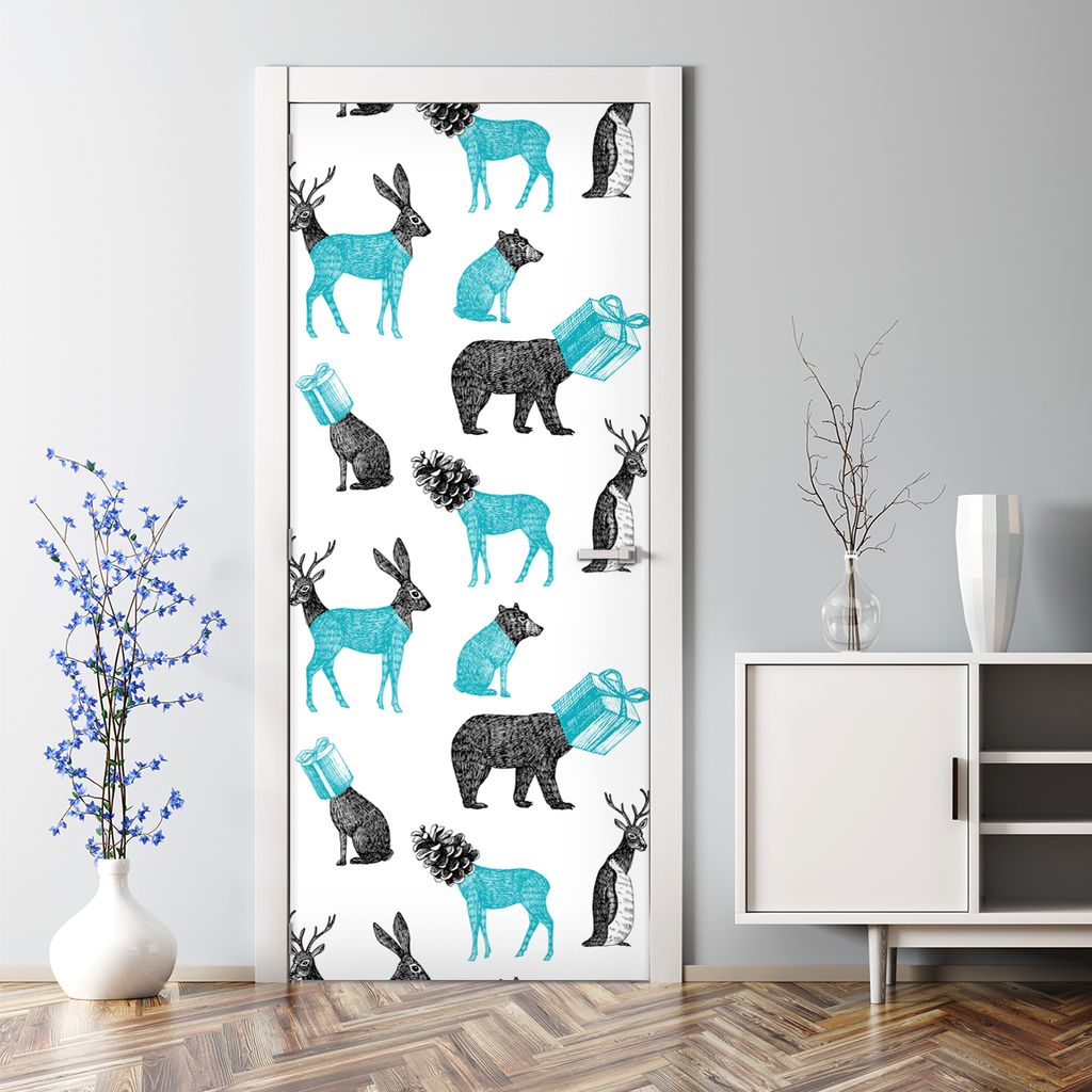 Dekorative Abnehmbarer Wandsticker Türtapete selbstklebend Klebefolie Seltsame Tiere 85 x 200 cm