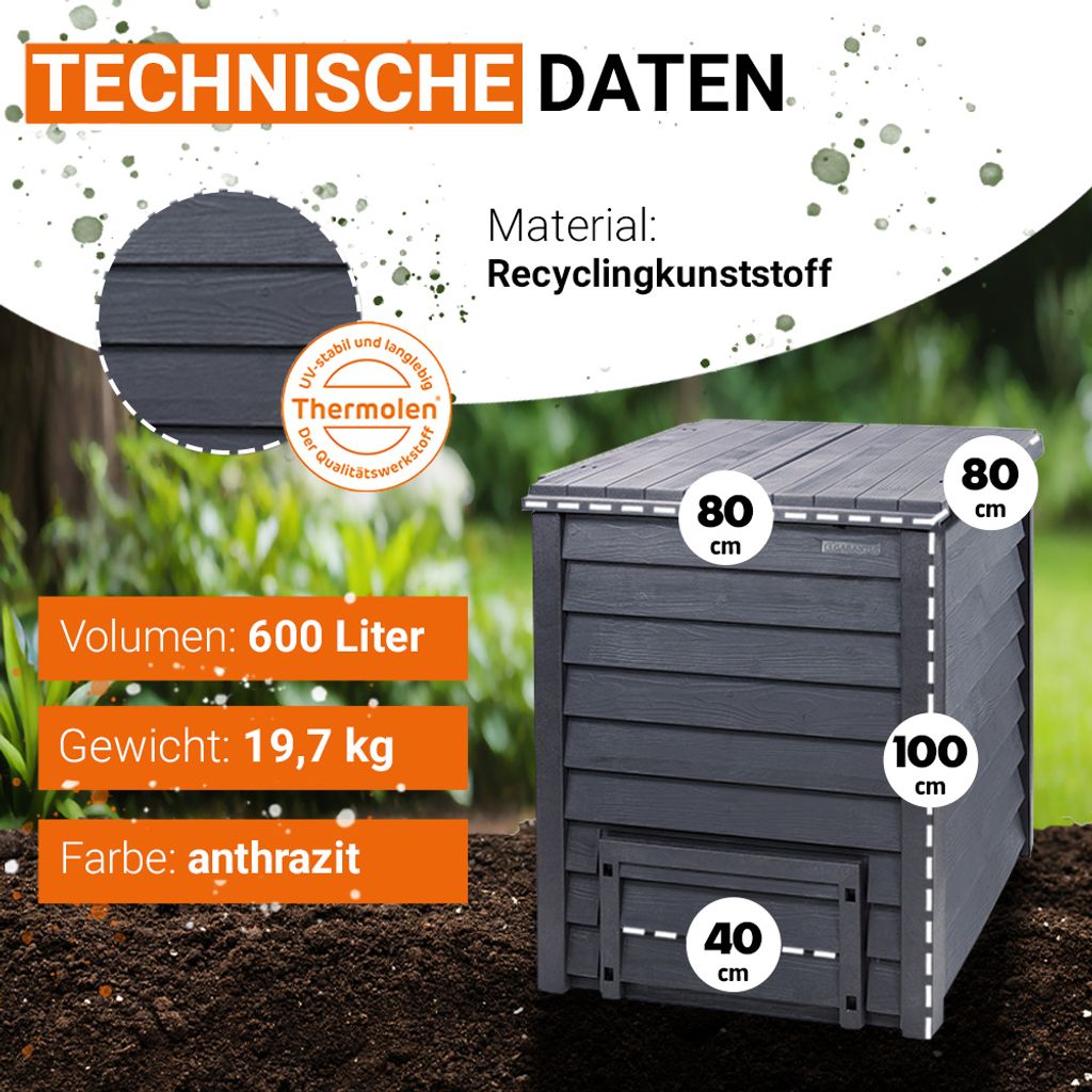 GARANTIA THERMO-WOOD Komposter 600 Liter inkl. Bodengitter Produktbild 12