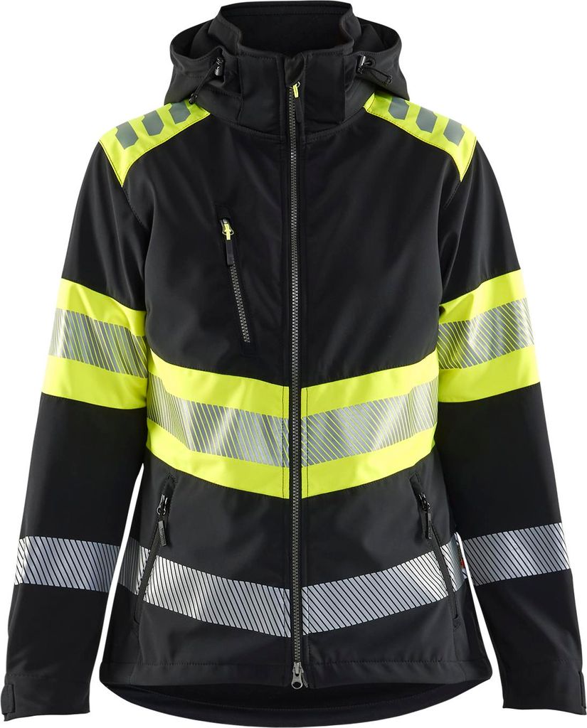 Blakläder Damen High Vis Softshell Jacke 4404, Farbe:Schwarz/High Vis Gelb, Größe:M