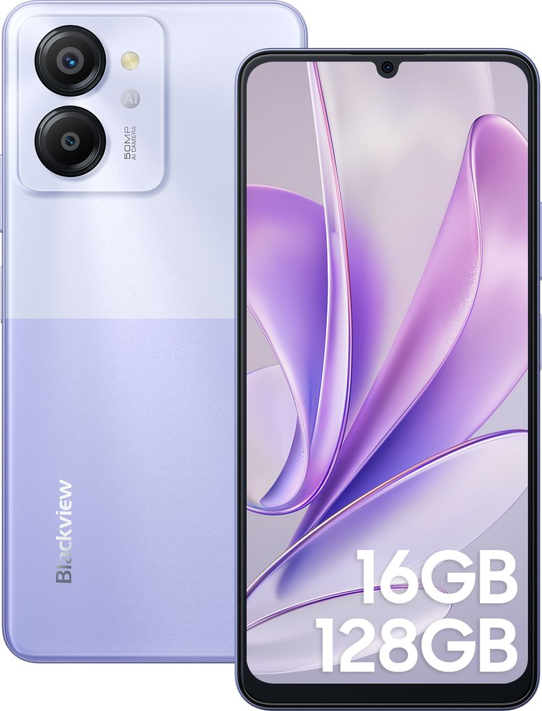 Blackview Color 8 (16GB + 128GB) Handy Ohne Vertrag, 6,75 Zoll Display, Octa-core Unisoc T616 Android 13 50MP + 8MP Kamera, 6000mAh Akku