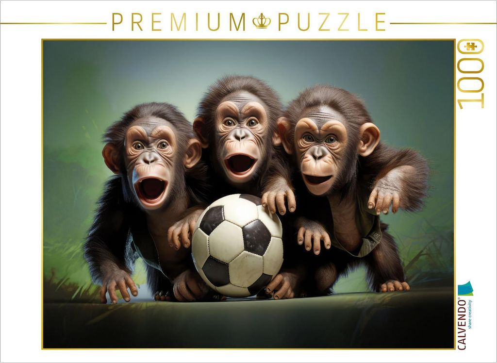 CALVENDO Puzzle Fußballfieber bei den Affenbabys | 1000 Teile Lege-Größe 64x48cm Foto-Puzzle für glückliche Stunden